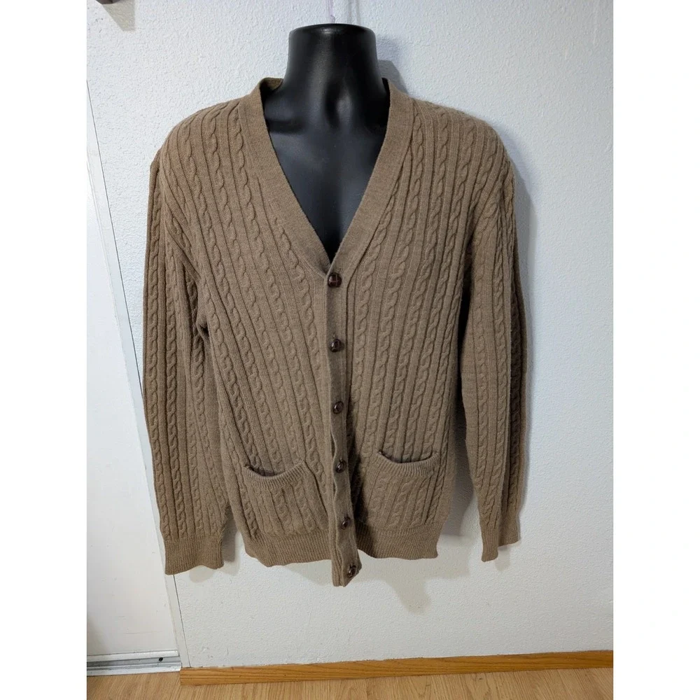 Vintage Lord‎ Jeff Cable Knit Cardigan USA Made Brown Wool Blend Ivy Prep M